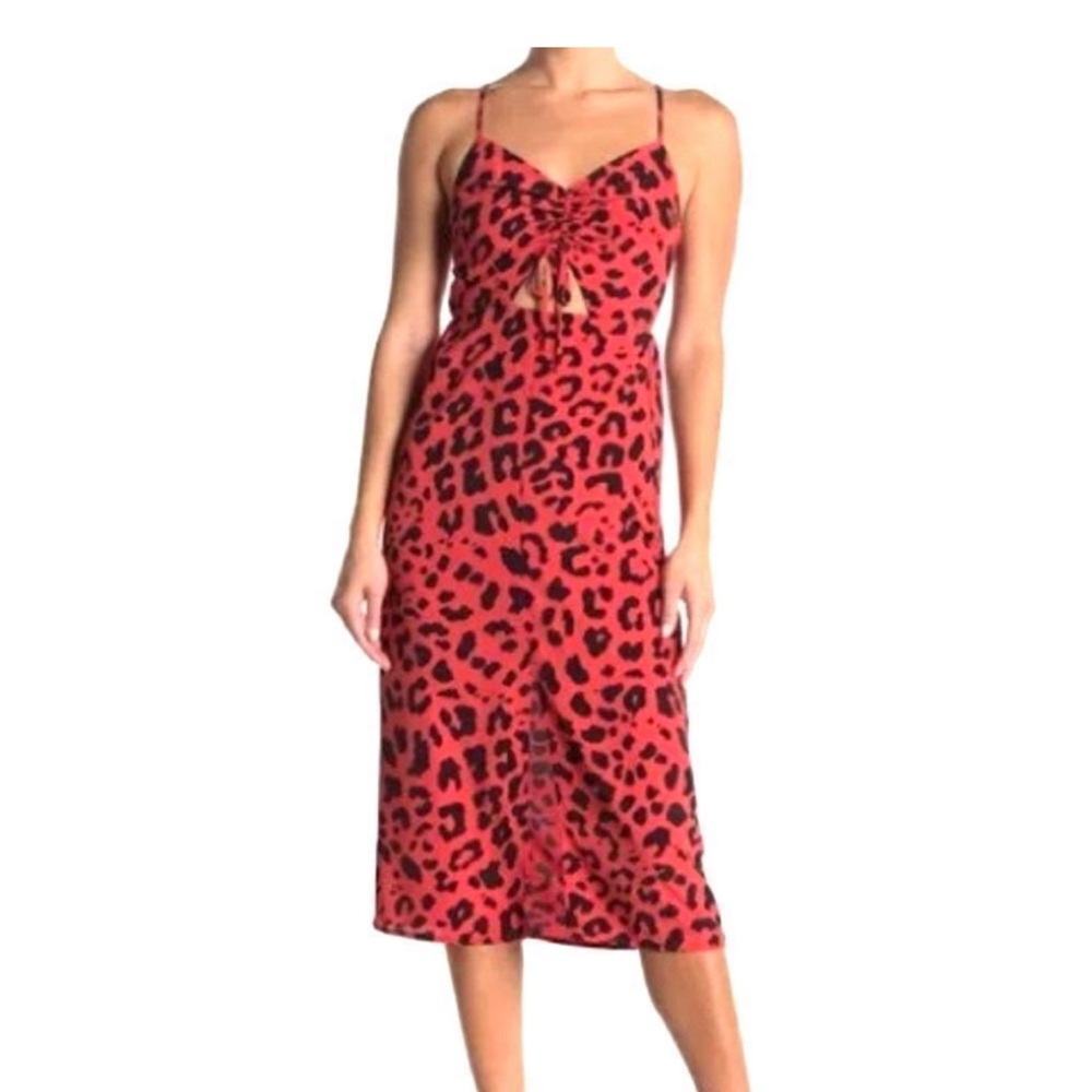 Orange Leopard print spaghetti strap midi Dress